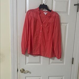 Coral eyelet long sleeve blouse size S